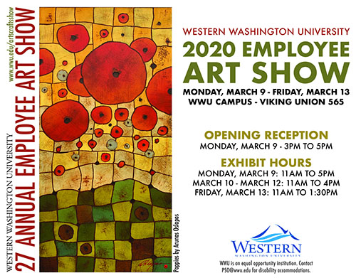 Flyer for the 2020 Employee Art Show, held in March in the Viking Union