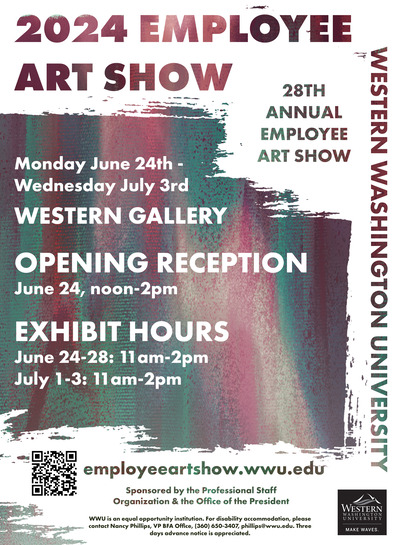 Poster for the 28th annual employee art show. Exhibit dates for the Western Gallery are Monday, June 24th through Wednesday, July 3rd. The date for the opening reception is June 24th, noon-2pm. The exhibit hours are from 11 am-2 pm. 